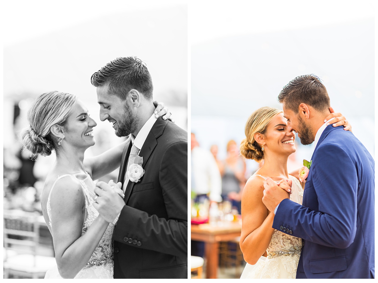 two images of bride and groom's first dance